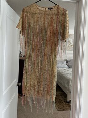 nasty gal gold fringe dress Gold Fringe Sequin Mini Dress